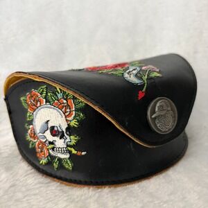 Ed Hardy Sunglasses Case Unisex Black Embroidered Skull Rose Tattoo Y2K Floral